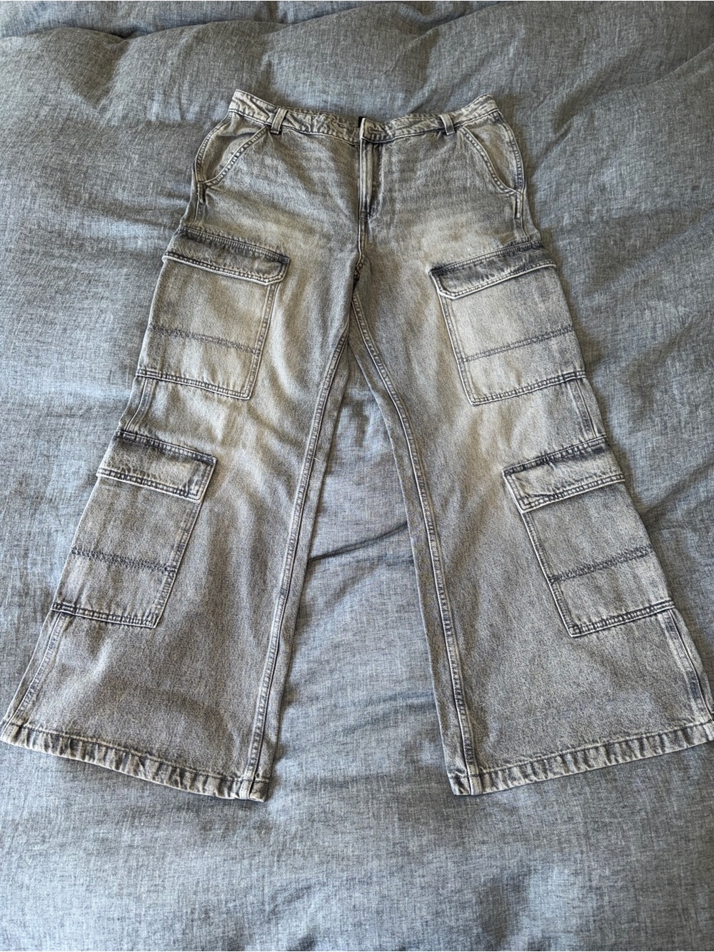 H&M Washed Gray Cargo Wide-Leg Pants